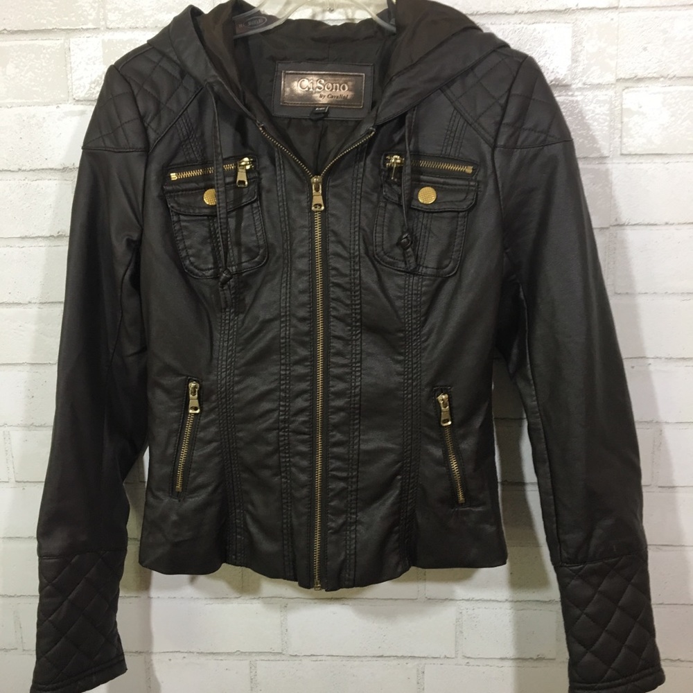Ci Sono by Cavelini Faux Leather Hooded Jacket N